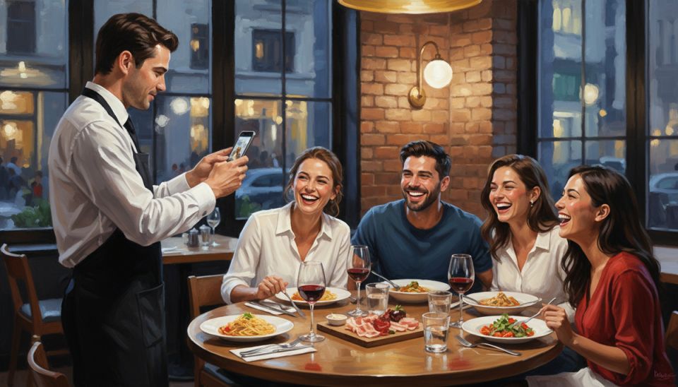 Можно ли попросить официанта сфотографировать компанию в ресторане