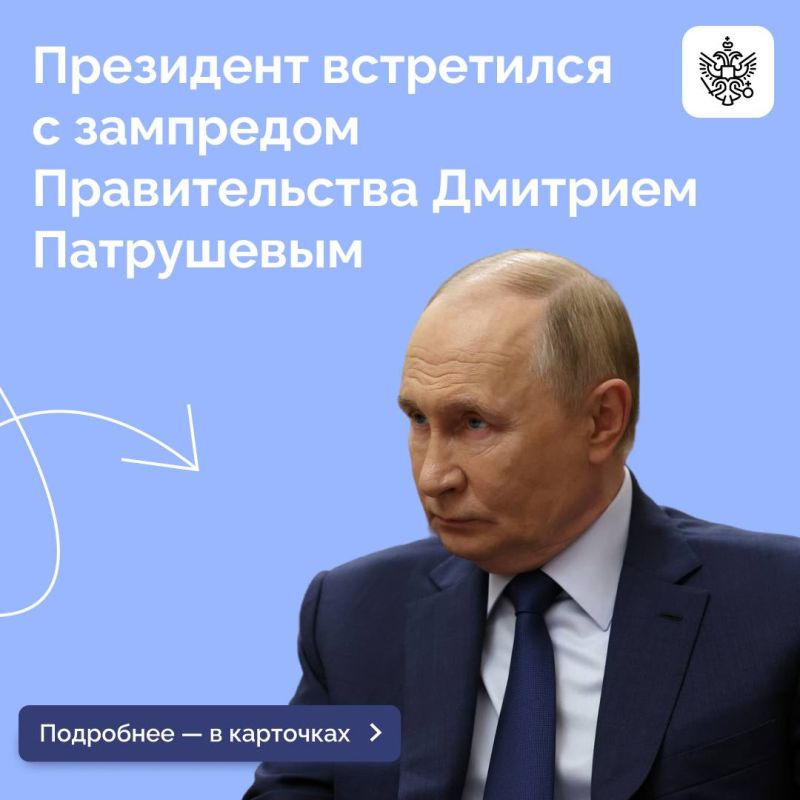 Владимир Путин провел рабочую встречу с Зампредседателя Правительства Дмитрием Патрушевым