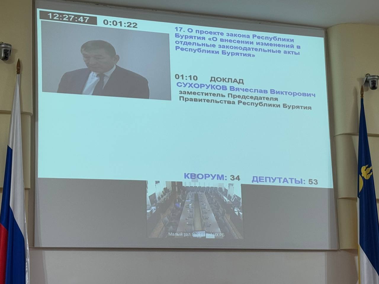 Председатель аграрного комитета Народного Хурала Бурятии Семён Матхеев выступил на сессии содокладчиком по законопроекту «О внесении изменений в отдельные законодательные акты Республики Бурятия», разработанному в целях... Председатель аграрного комитета Народного Хурала Бурятии Семён Матхеев выступил на сессии содокладчиком по законопроекту «О внесении изменений в отдельные законодательные акты Республики Бурятия», разработанному в целях...