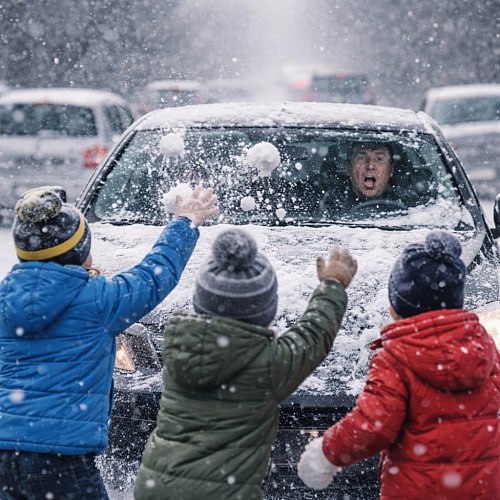 В Улан-Удэ дети со снежками застращали автомобилистов